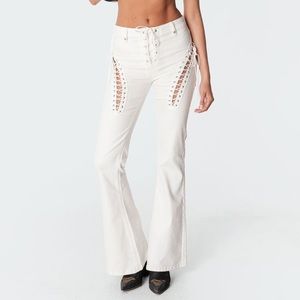 Lace up white flared jeans - Edikted
